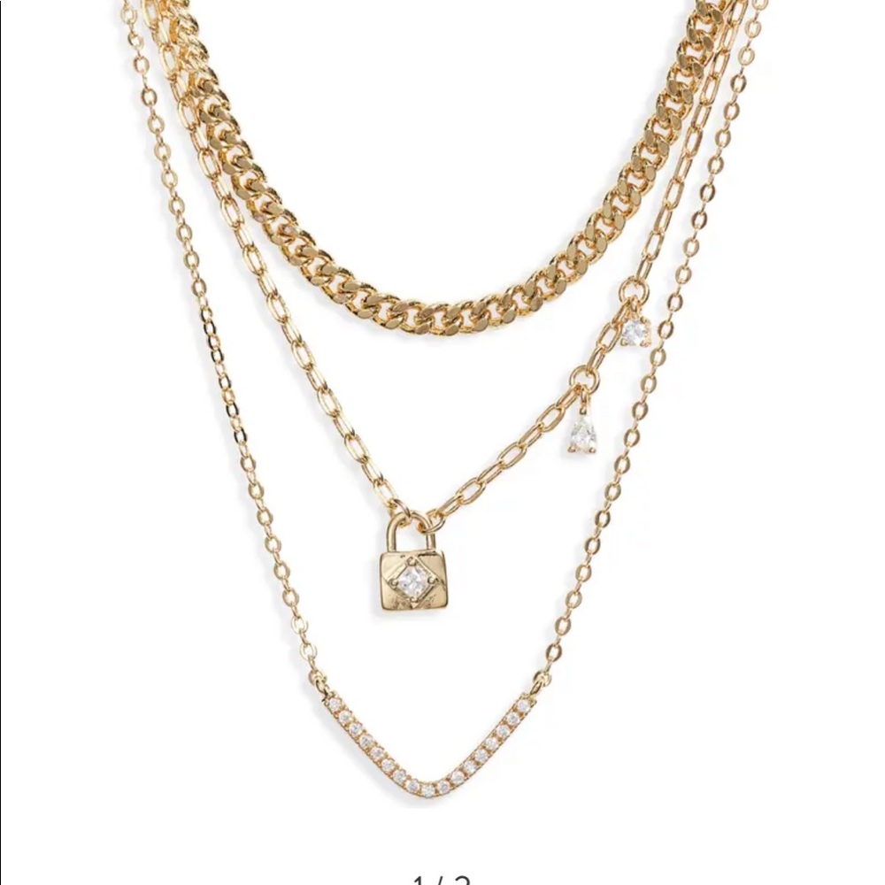 Nordstrom Curb Chain Padlock Pendant Multilayer Necklace CZ Gold